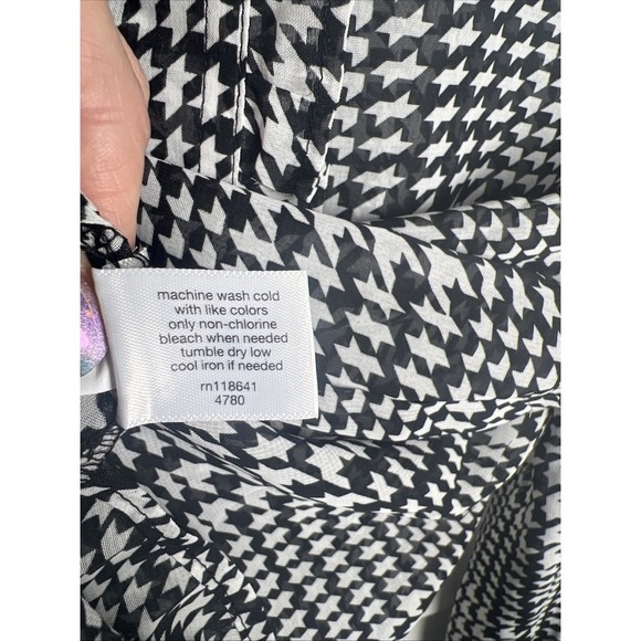 Lane Bryant Houndstooth Ruffle Button Down Chiffon Top Size 14 Black & White - Picture 11 of 12